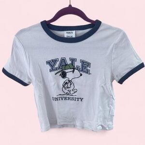 Cotton On White and Navy Snoopy Crop Top